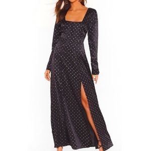 Nasty Gal maxi split polka dot dress NWT